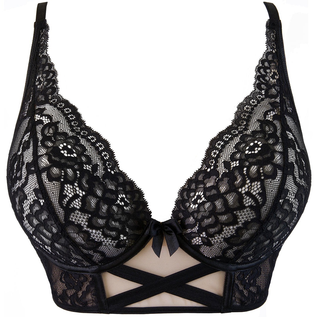 Sheer Lace Longline Plunge Bra Axami Golden Dream