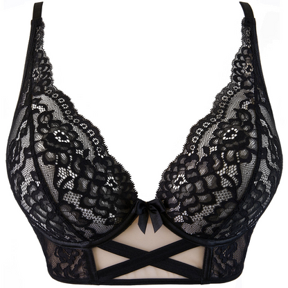 Sheer Lace Longline Plunge Bra Axami Golden Dream