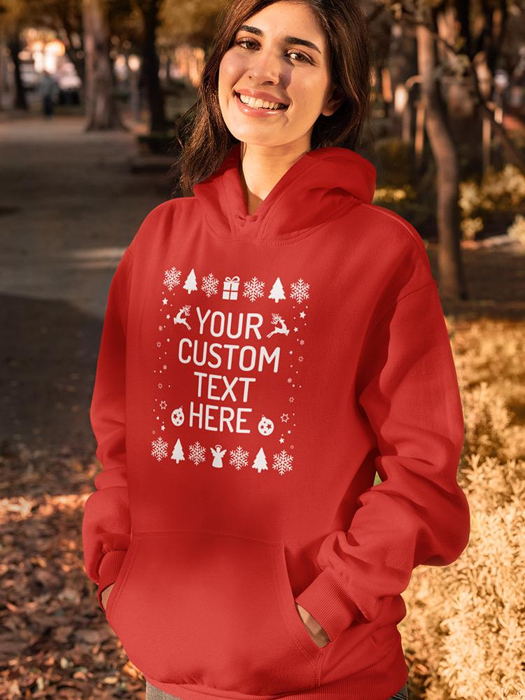 a woman in a red sweatshirt