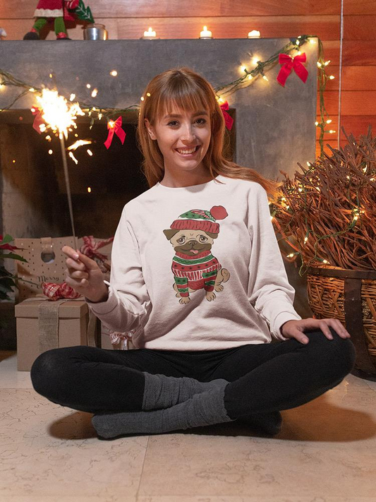 Christmas Pug Sweatshirt -SmartPrintsInk Designs