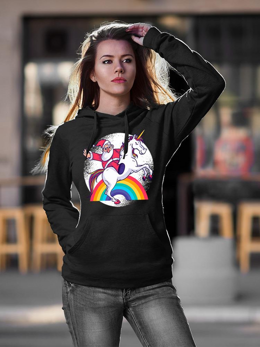 Santa Riding A Unicorn Hoodie -SmartPrintsInk Designs