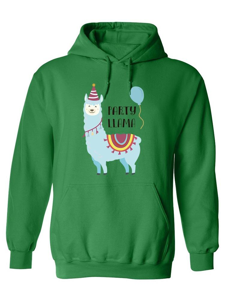a green sweatshirt with a llama on it