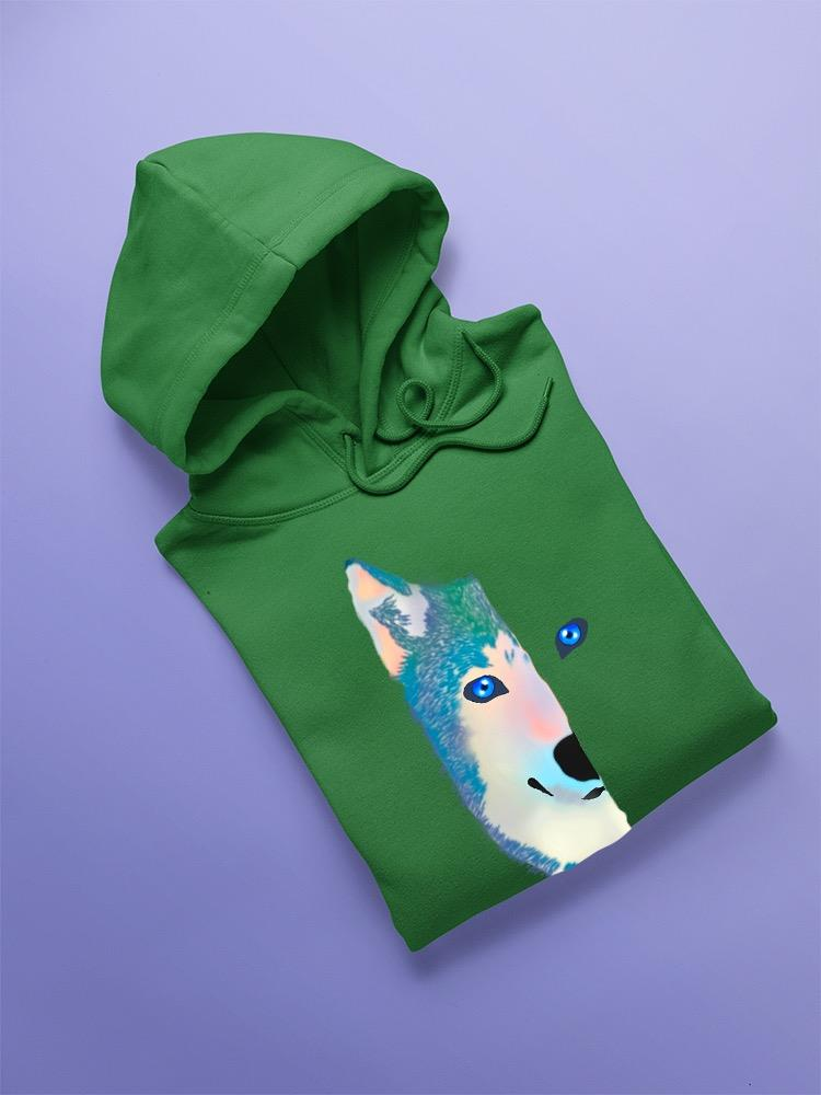 a green sweatshirt with a dog face on it