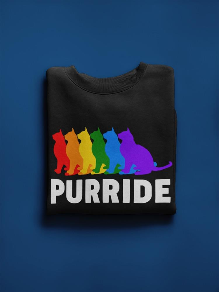 a black shirt with a rainbow cat design