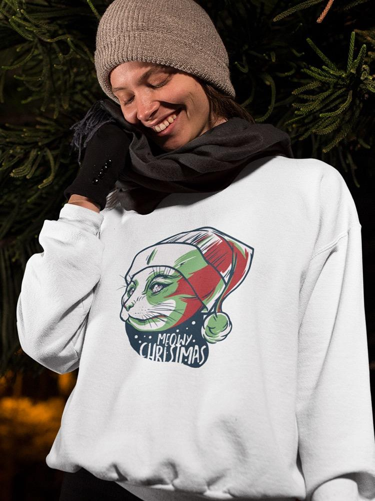 a woman wearing a hat and a white sweatshirt