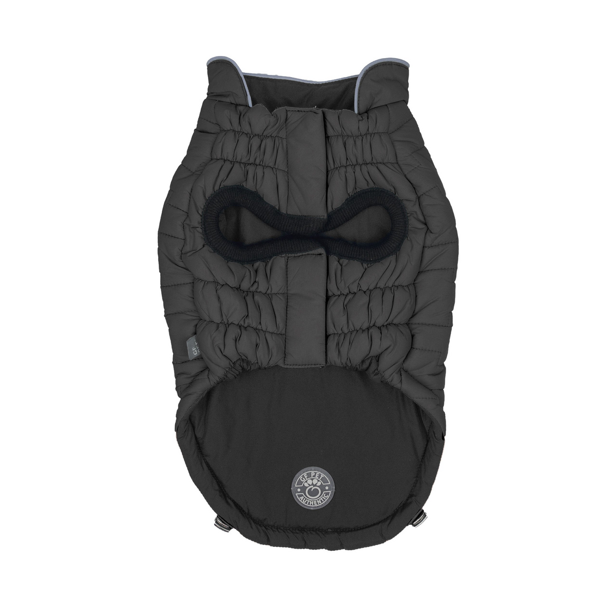 a black dog coat with a black strap