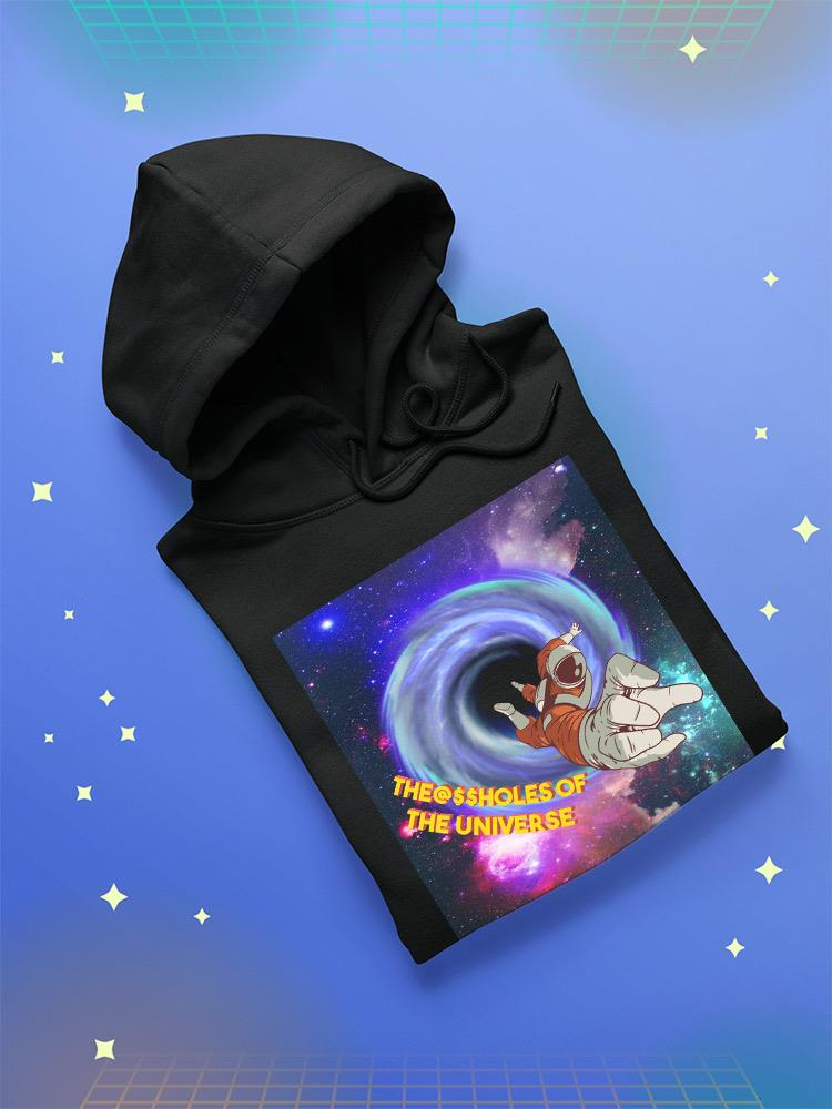 a black hoodie with a cartoon character on it
