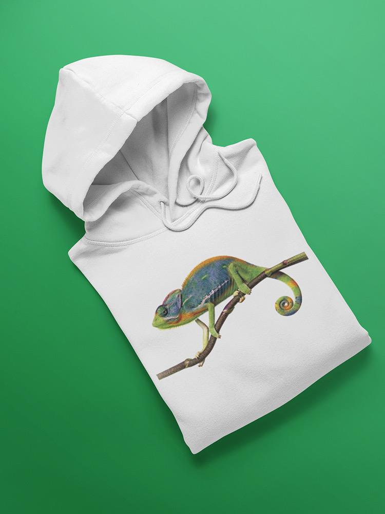 a white hoodie with a chameleon on it