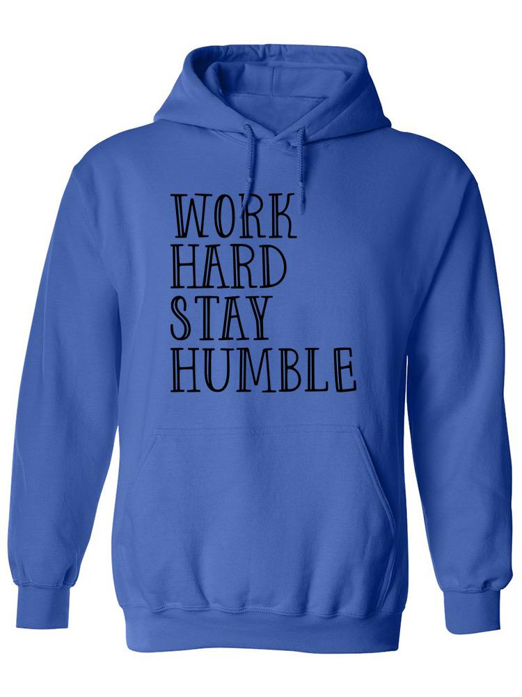 a blue sweatshirt with black text