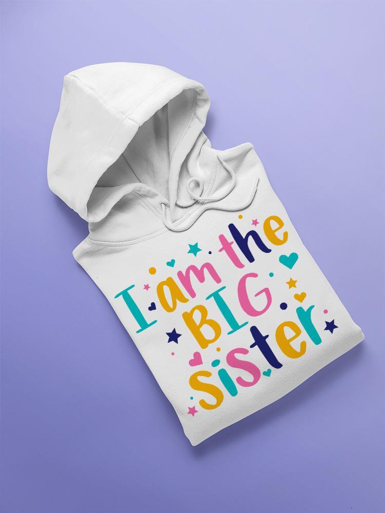 a white sweatshirt with colorful text on it