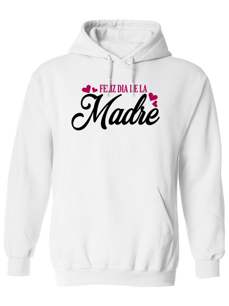 a white hoodie with black text