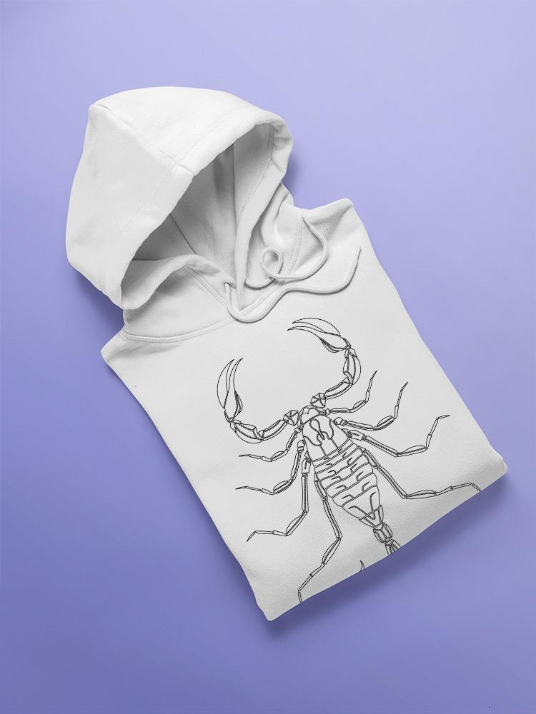 a white sweatshirt with a scorpion drawing on it