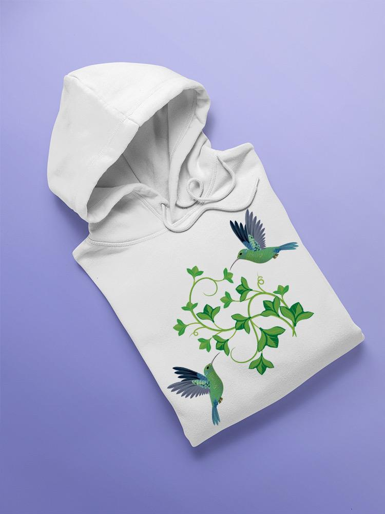 a white sweatshirt with a hummingbird on it