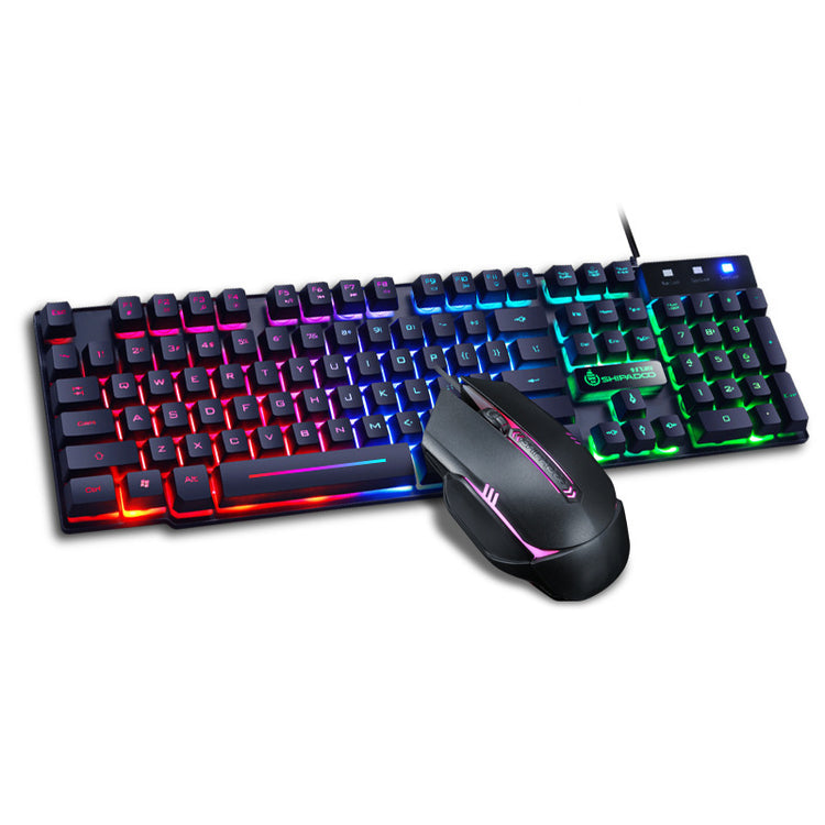 a keyboard and mouse with colorful lights