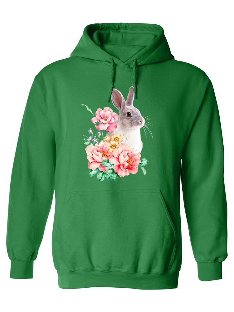 a green hoodie with a rabbit on it