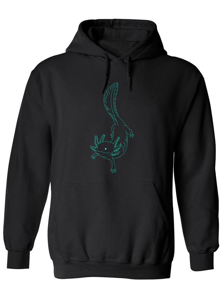 a black sweatshirt with a drawing of a cartoon character