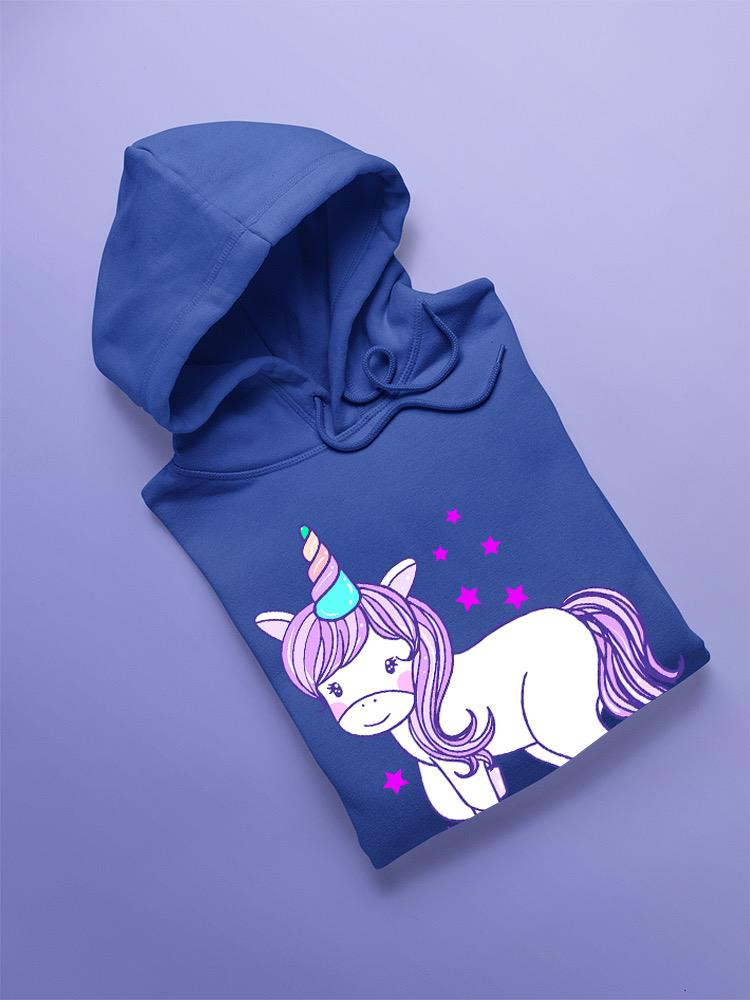 a blue hoodie with a unicorn on it