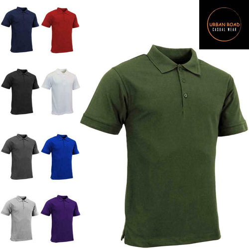 a group of different colored polo shirts