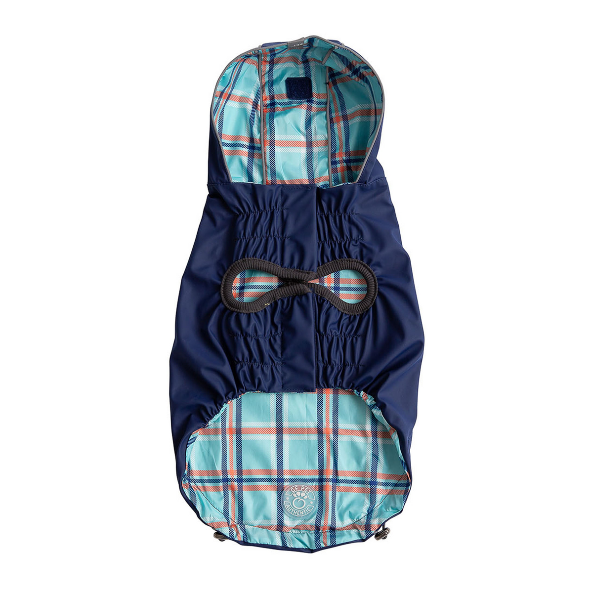 a blue and white plaid jacket