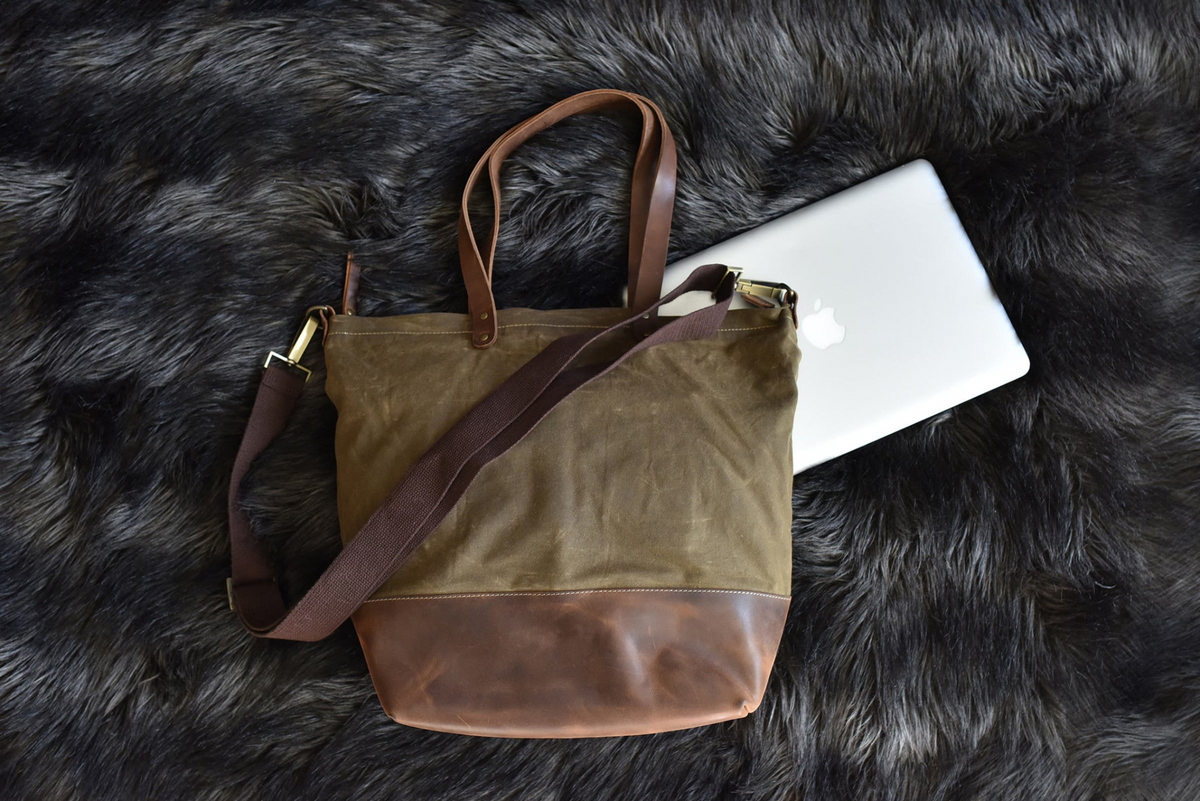 a bag next to a laptop