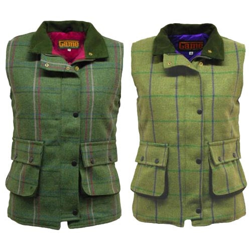 a pair of green vests