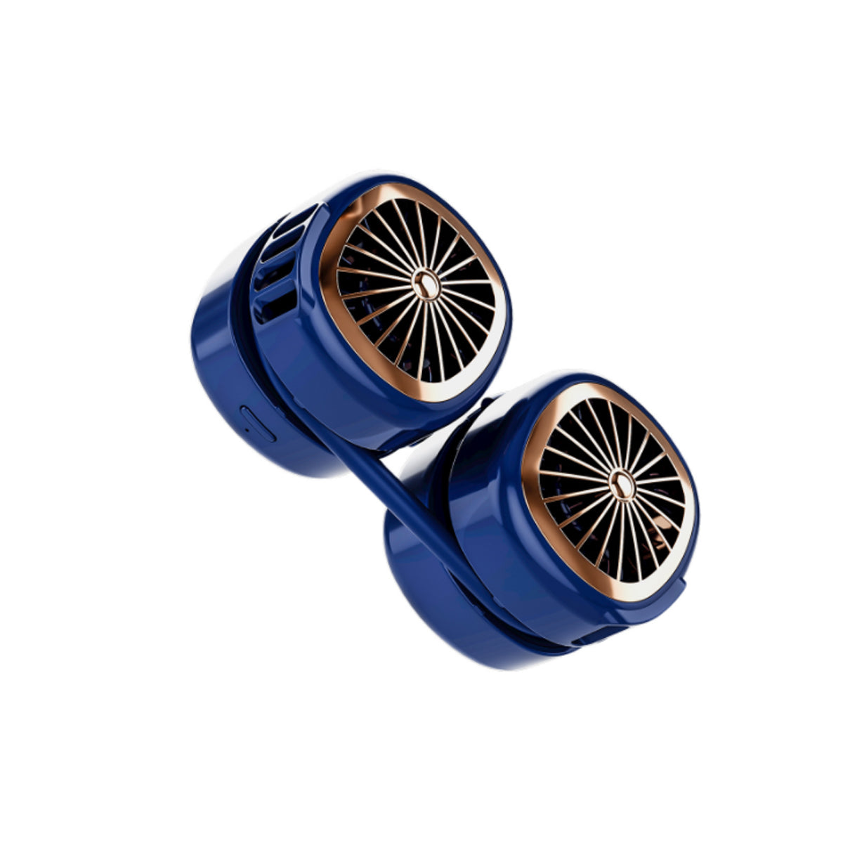 a blue and gold pair of headphones