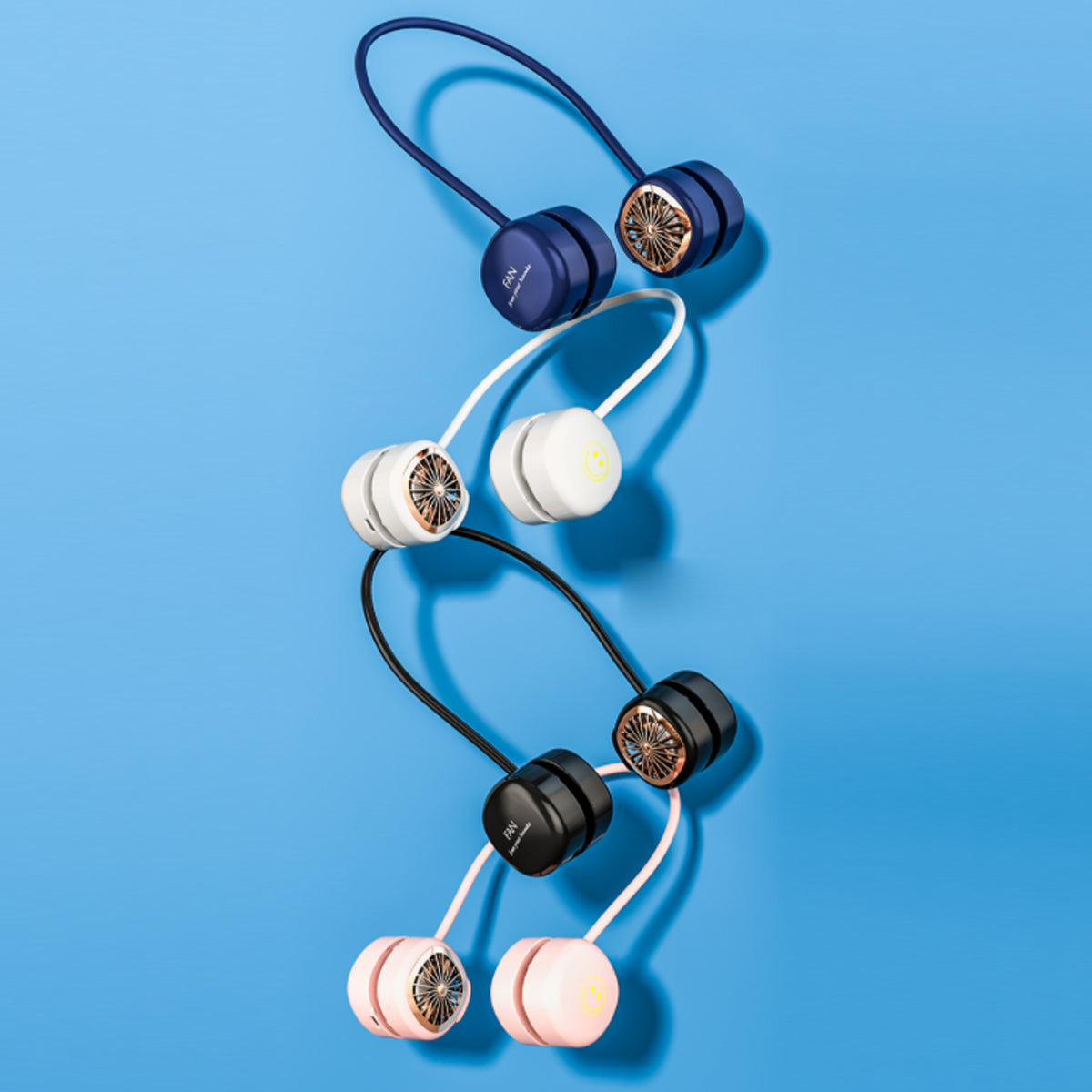 a group of headphones on a blue background