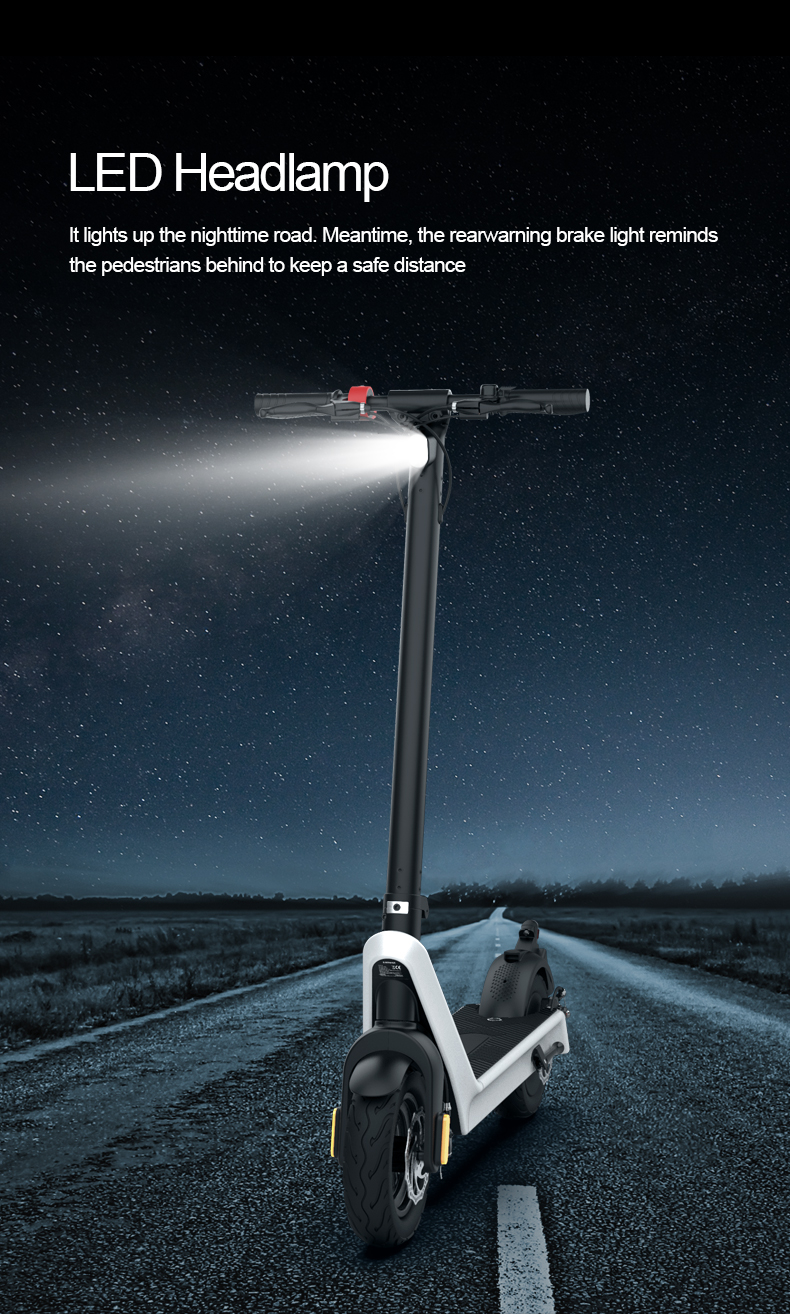a scooter with a light shining on it