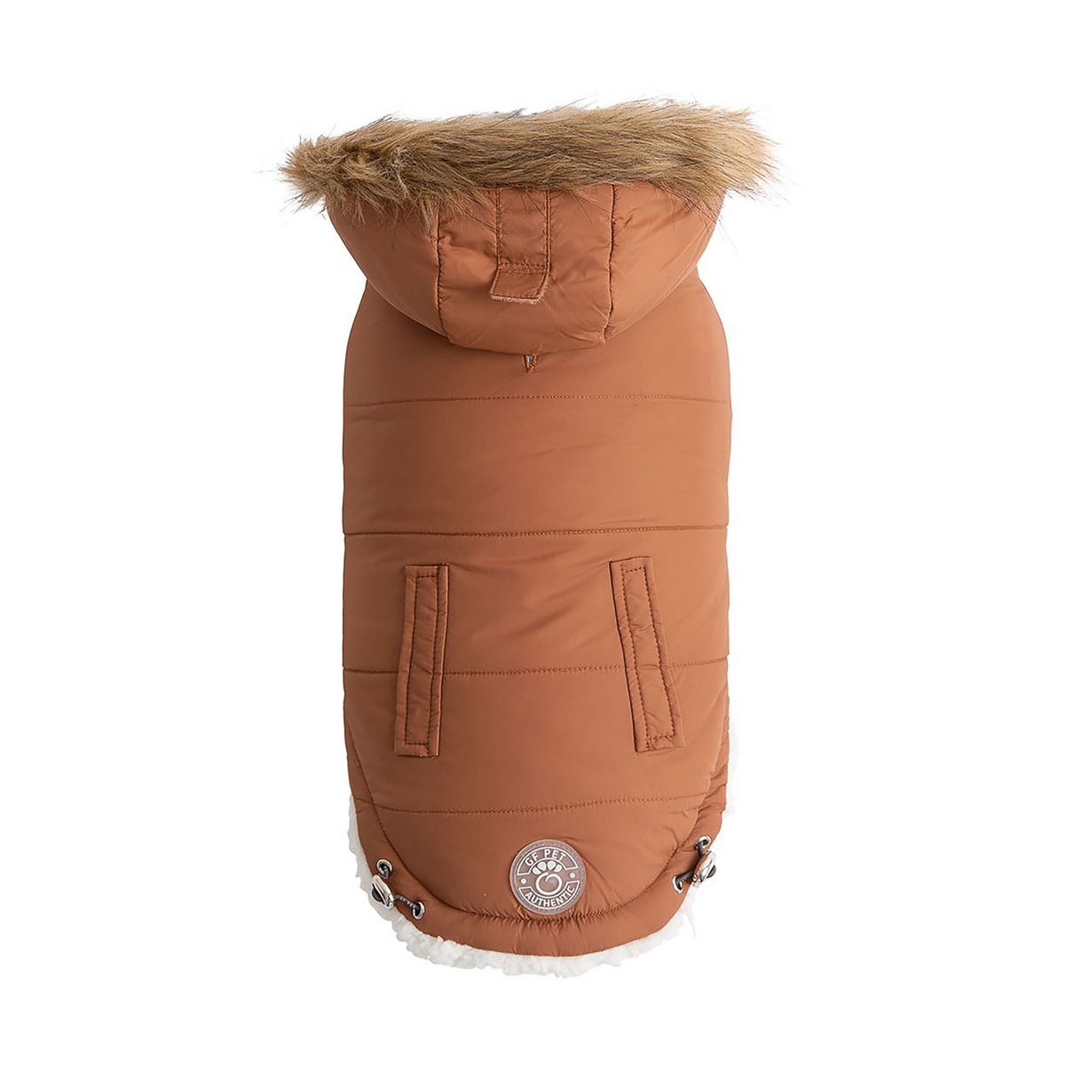a brown coat with fur hood