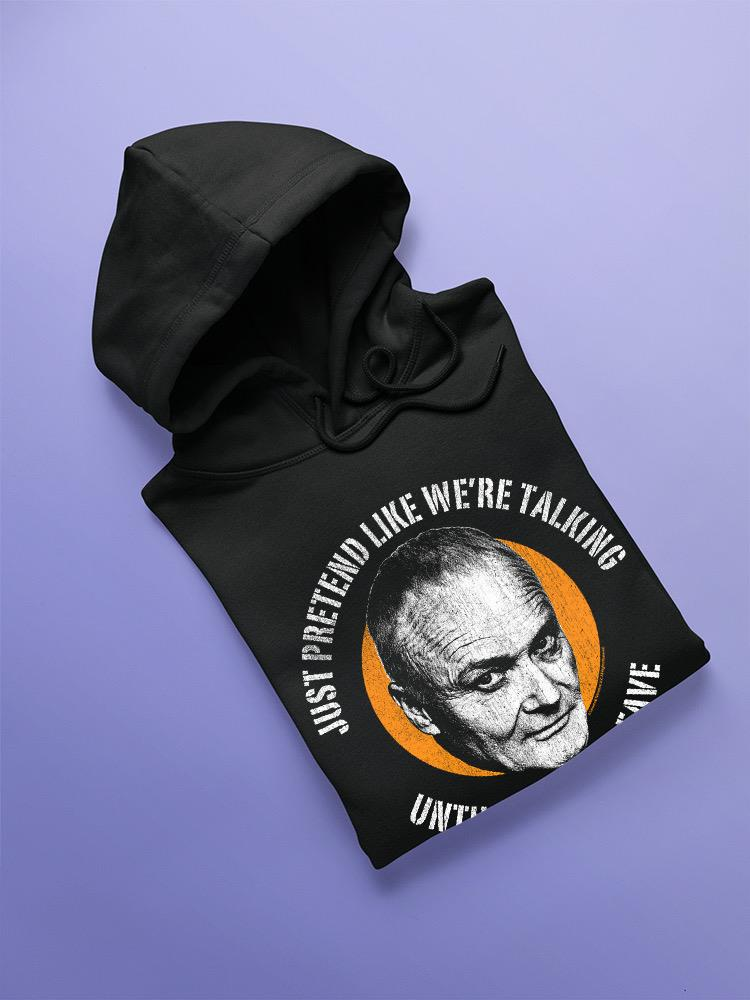 a black sweatshirt with a face on it