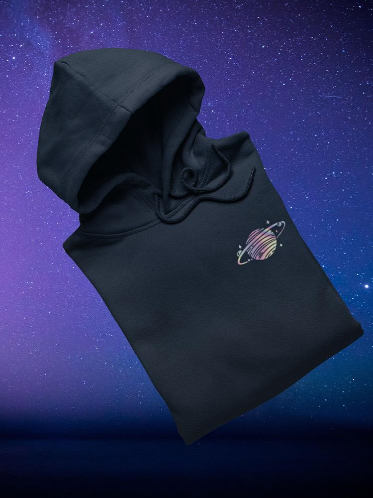 a black hoodie with a planet on it