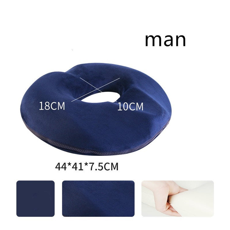 a blue neck pillow with a blue and white pillow