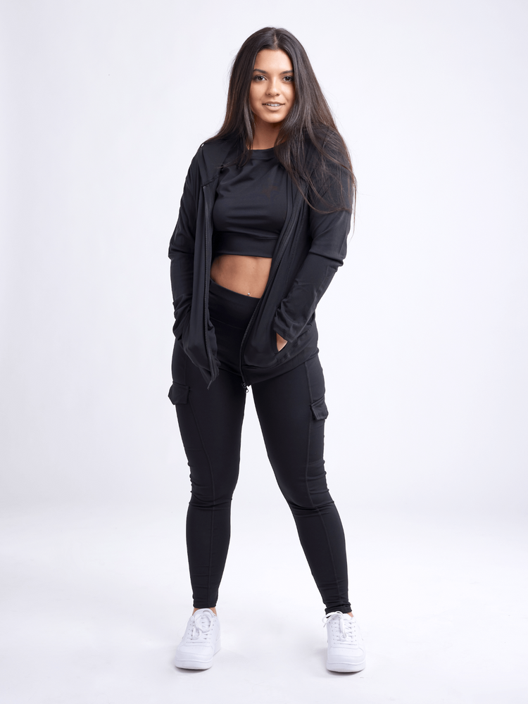 a woman in black clothes