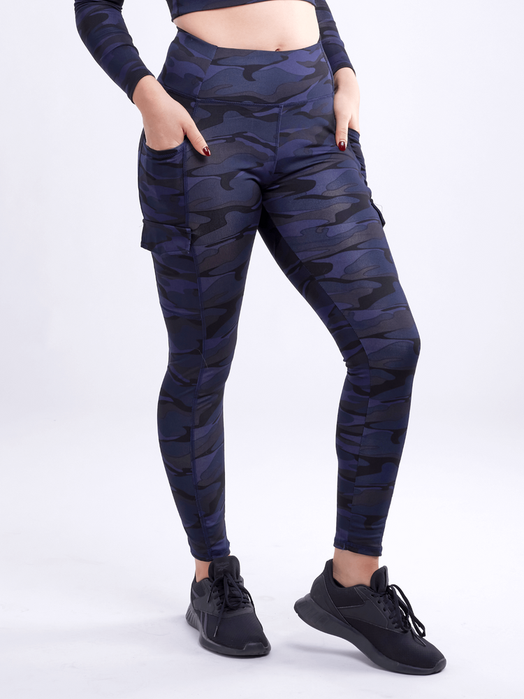 a person wearing a camouflage leggings