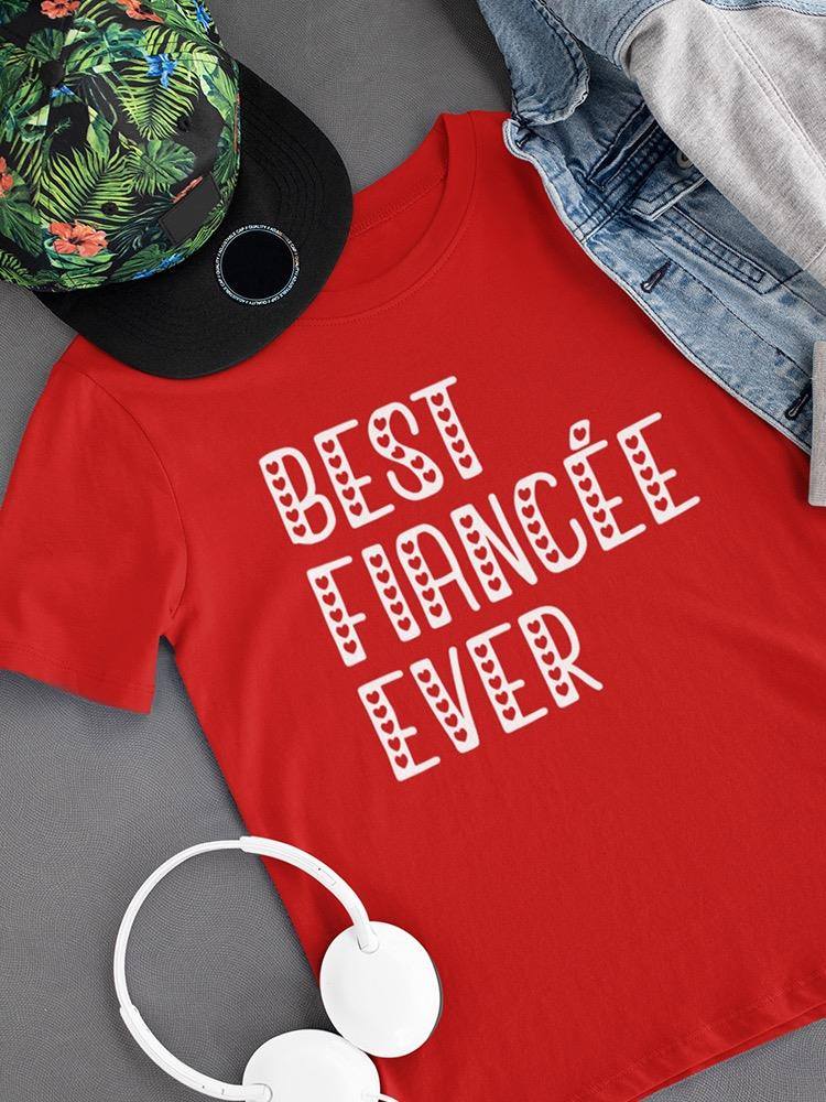a red shirt with white text on it and a hat and headphones