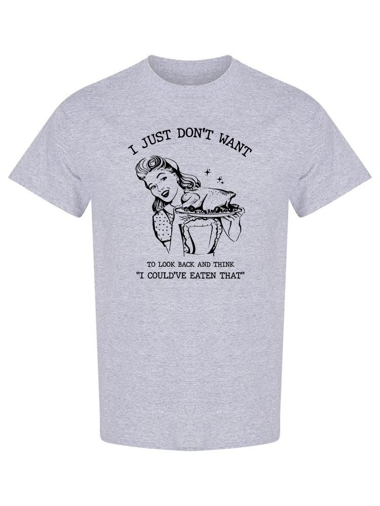 a grey t-shirt with a woman holding a tray of turkey