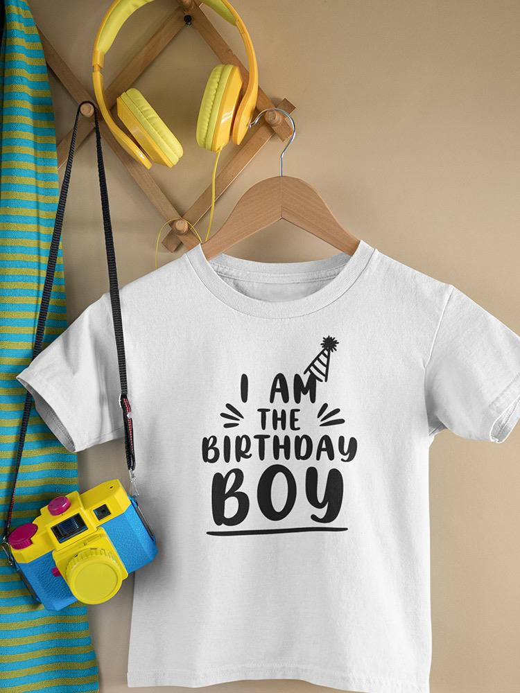 a white shirt with a blue camera and yellow headphones on a swinger