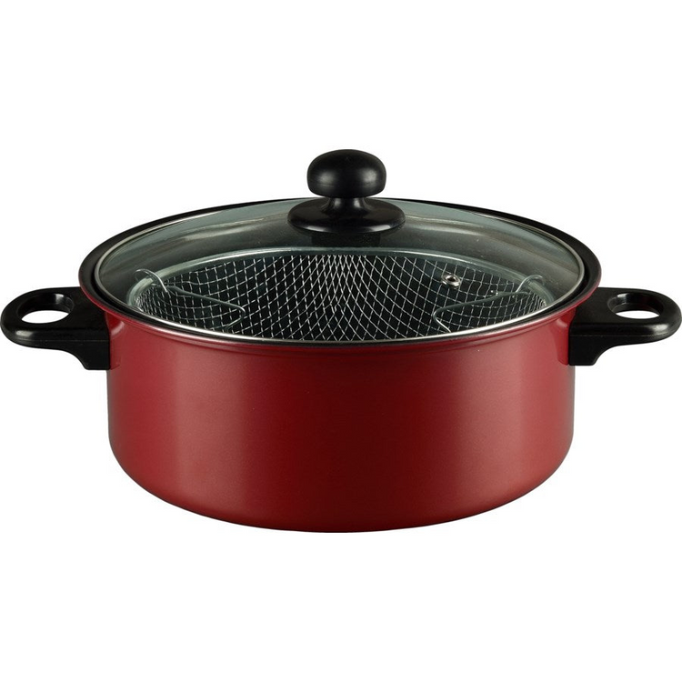 a red pot with a lid