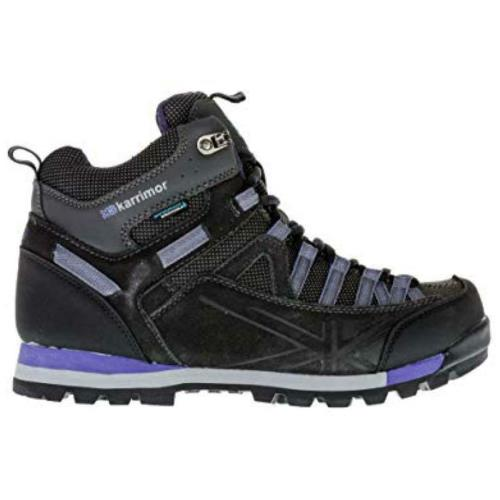 a black and purple hiking boot