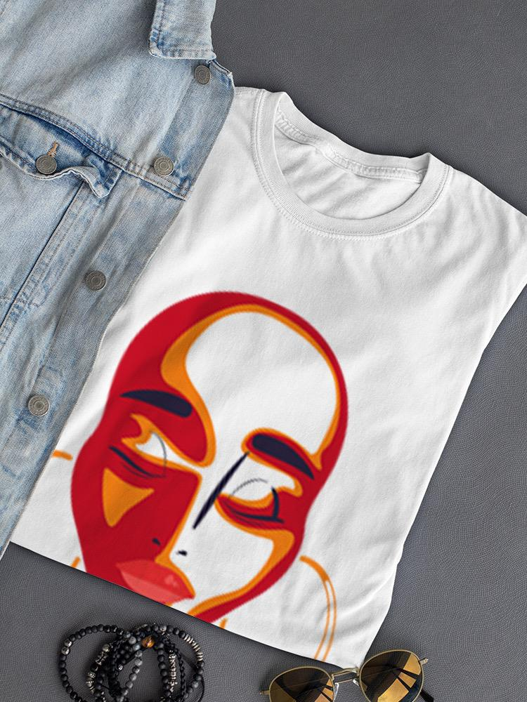 a white t-shirt with a red face on it