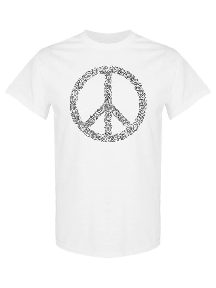 a white t-shirt with a peace sign