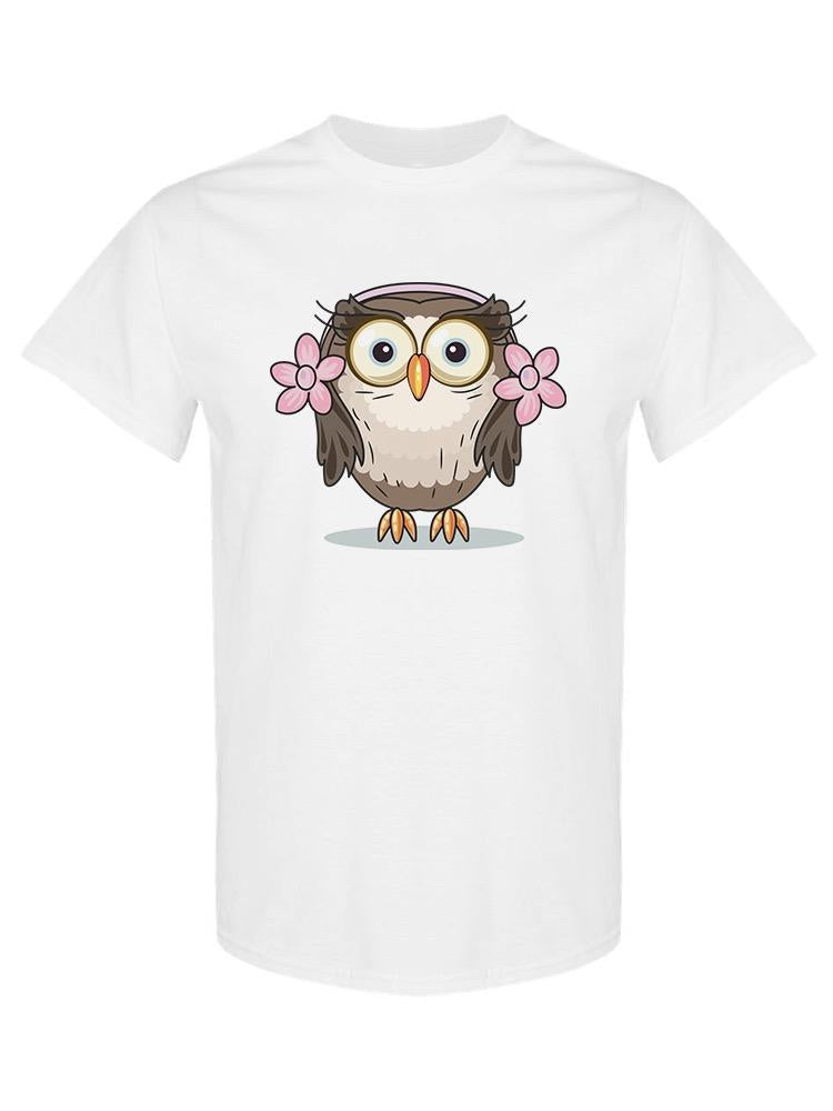 a white shirt with a cartoon owl on it