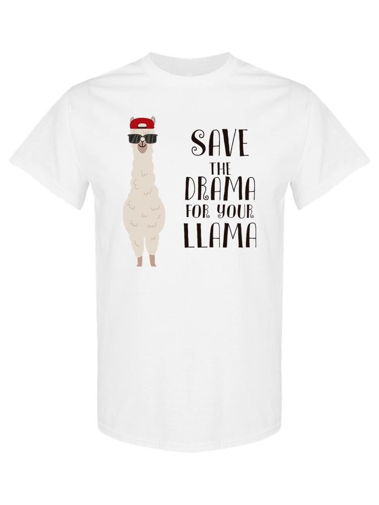a white t-shirt with a llama wearing a hat and sunglasses