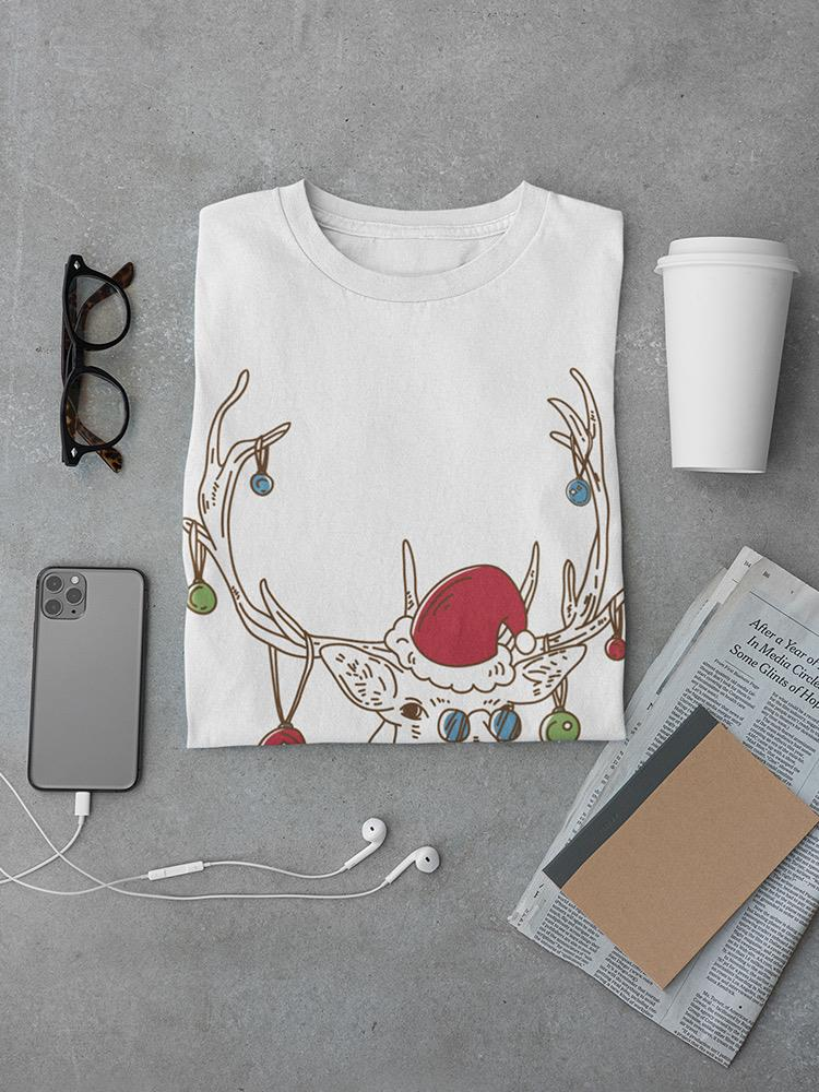 Reindeer With Santa Hat T-shirt -SmartPrintsInk Designs