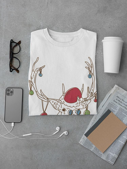 Reindeer With Santa Hat T-shirt -SmartPrintsInk Designs