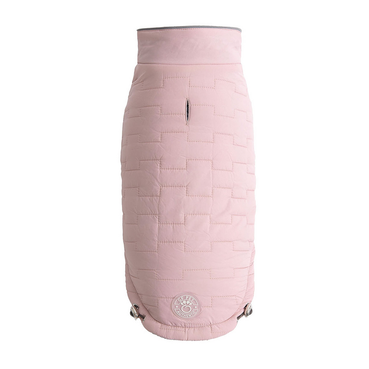 a pink dog coat with a white background