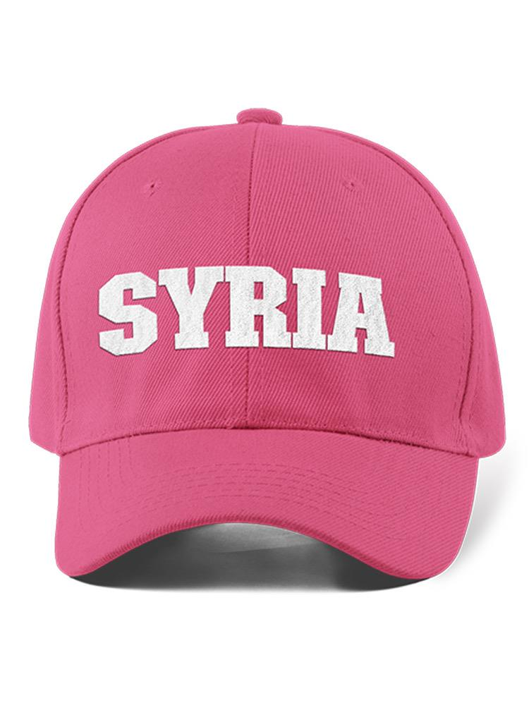 a pink hat with white text
