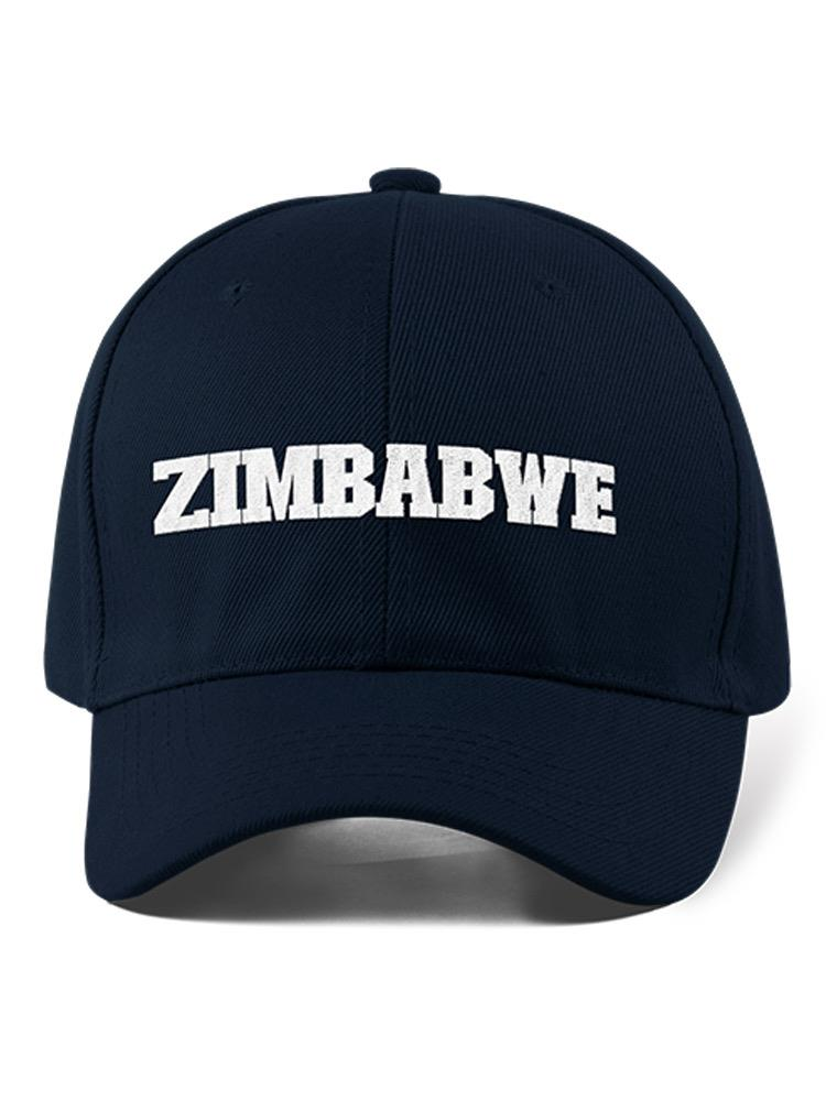 a blue hat with white text