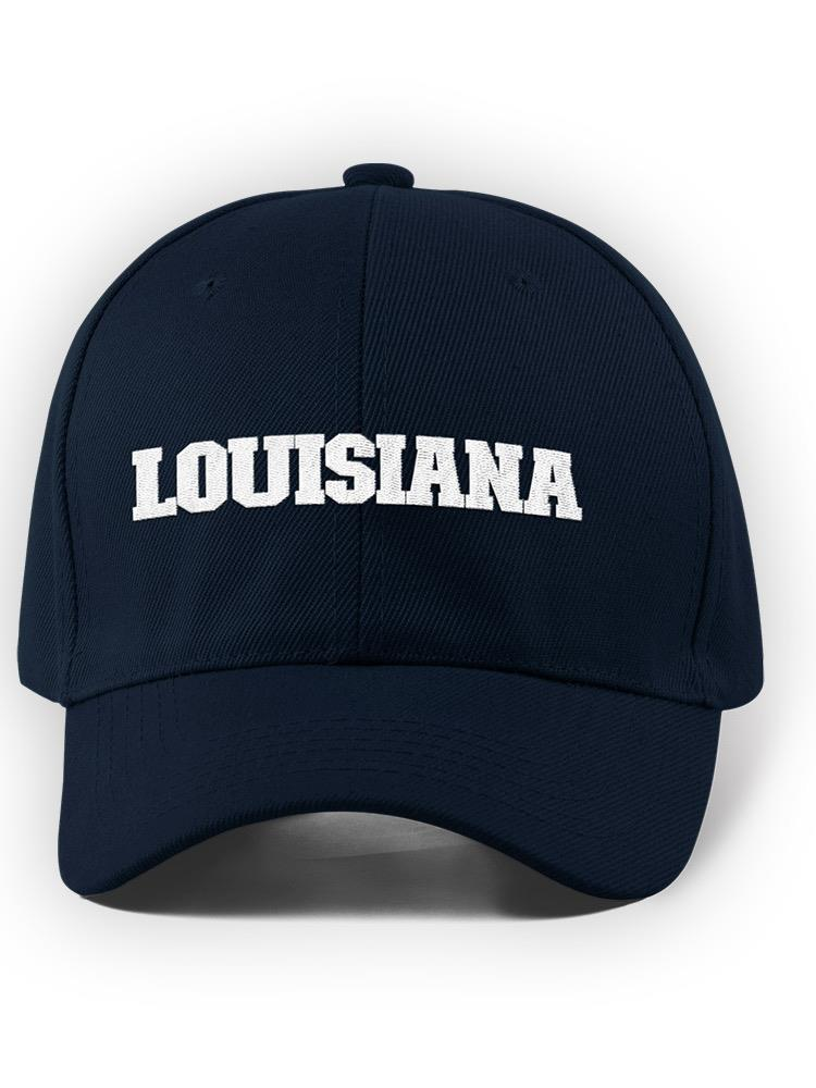 a blue hat with white text