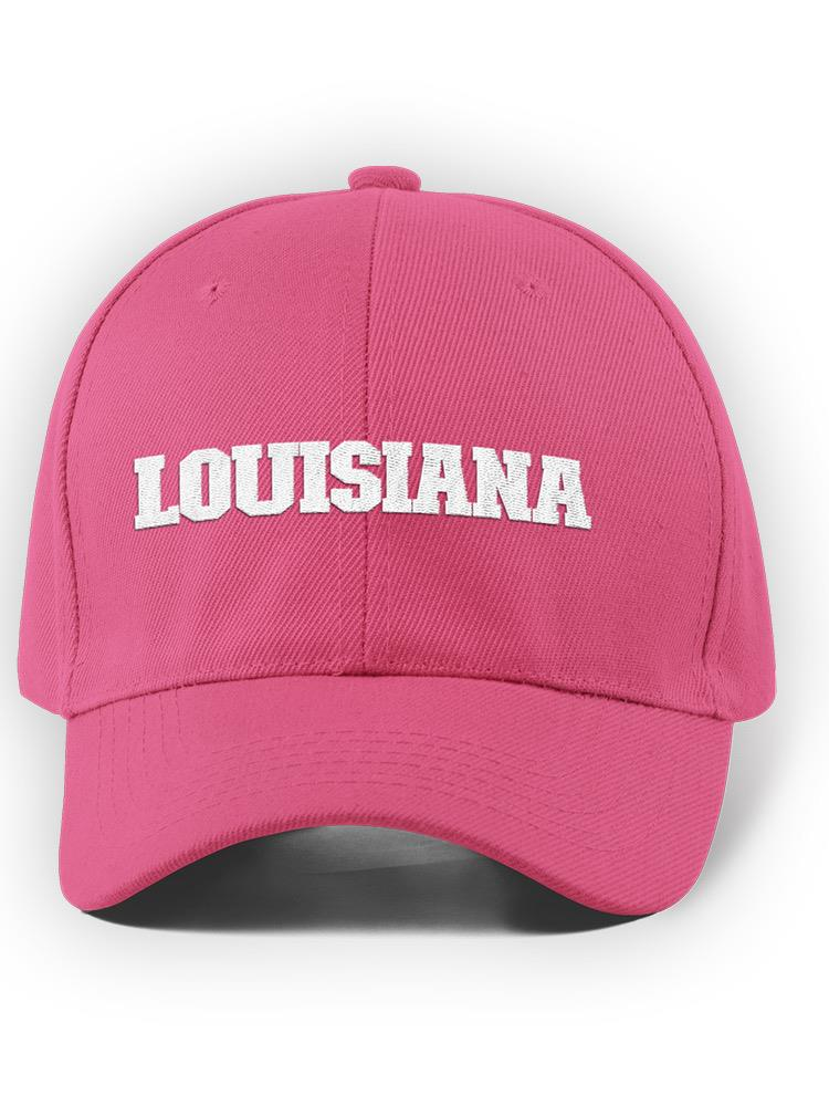 a pink hat with white text